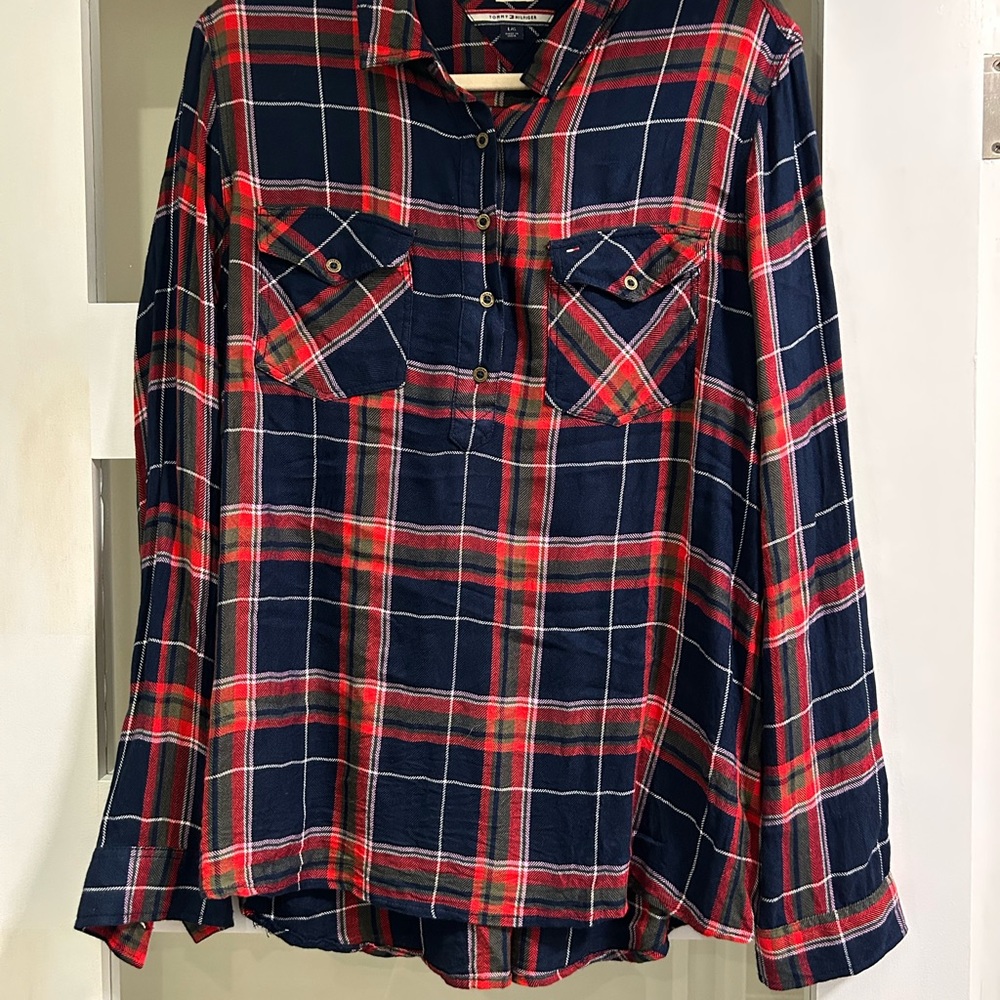 Tommy Hilfiger Navy and Red Checkered Shirt